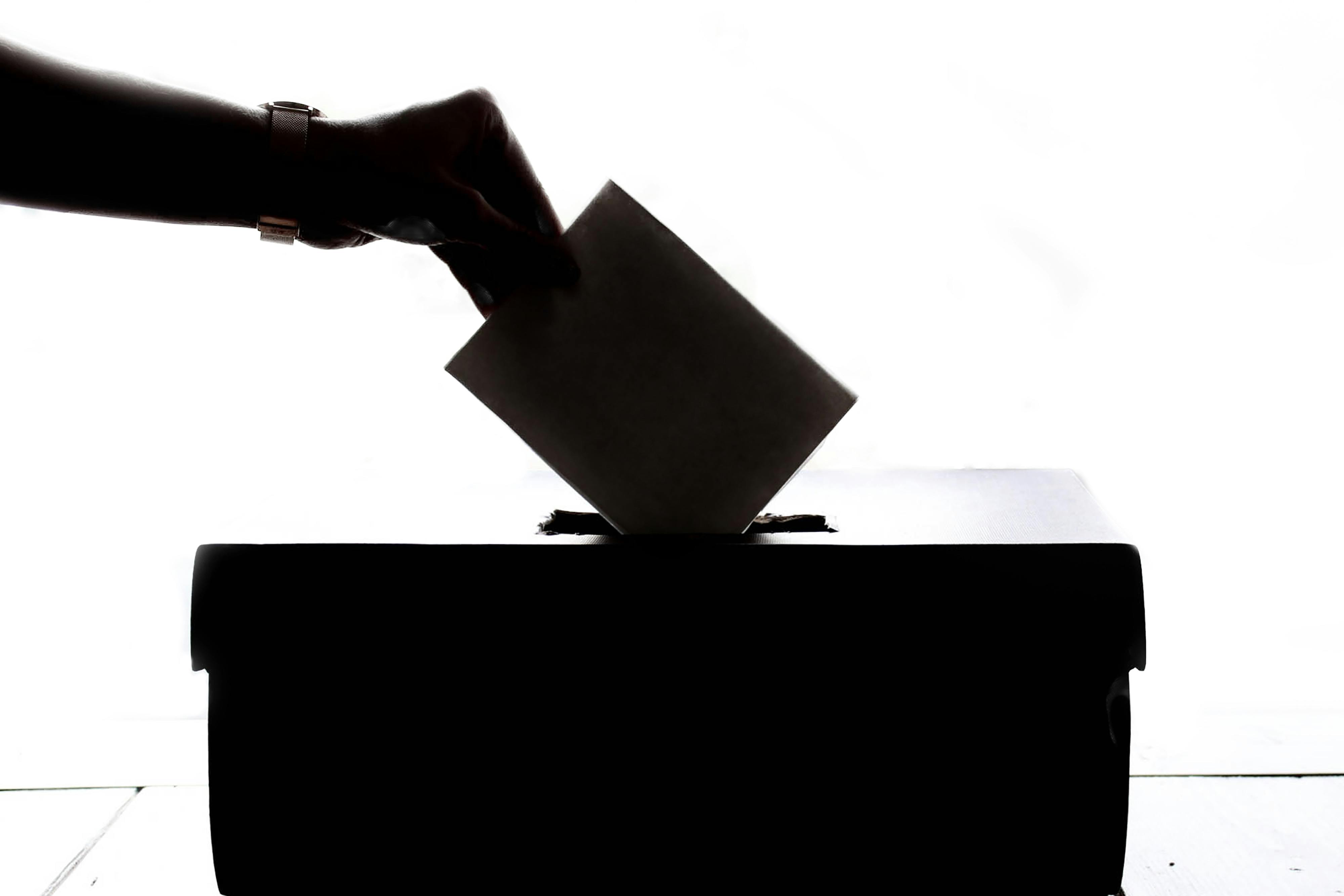 Person placing vote in ballot box